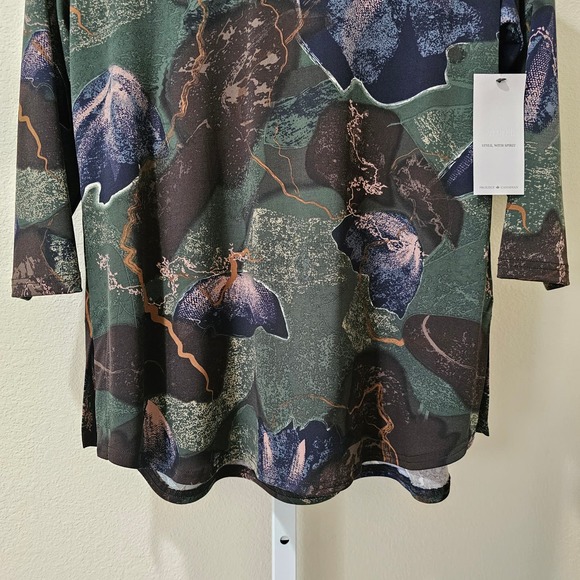 NWT SYMPLI Go to Classic T-Shirt Relax 3/4 Sleeve Abstract Floral Sz 10 - Picture 8 of 16